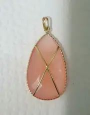 14k Yellow Gold Pink Chalcedony Pendant With 18×30mm Pear Shape stone Fancy Beze