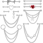 [Longbeauty] 14G 16G Industrial Piercing Jewelry Stainless Steel Industrial Earrings with Chain Dangle Industrial Piercing Cartilage Helix Tragus Piercing Earrings Industrial Barbell for Women Men