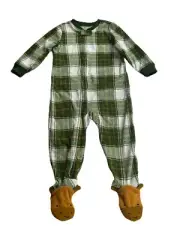 Carter's Plaid Deer Holiday Fleece Sleeper 18 Months PJs Footies Pajamas NWT