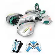 2.4G Remote Control Stunt Car Dual Remote Control 13CH Transformable Robot Car Four-wheel Drive Racing Vehicle Gesture Sensing Kids Toys Color Silver