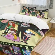v1975 Bed Sheets Bedding Gravity Falls 3-Piece Bedding Set Soft Warm And Comfortable Bed Set with 1 Duvet Cover And 2 Pillowcases Bed Sheets yuq1975