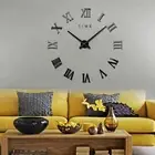 Large silver 3D frameless Roman digits wall clock sticker DIY wall decoration