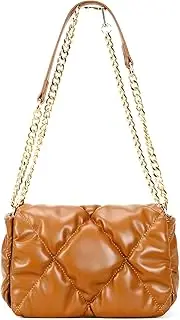 [Herald] Puffer Puffy Pillow Shoulder Bag for Women with Chunky Chain Padded Quilted Trendy Ruched Crossbody Handbag Side Purse
