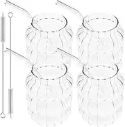 Glasses, 4pcs 650ml Clear Cloud Wave Drinking Glasses, Ripple Iced Coffee Glass Cups, Beer Cup, Versatile Clear Vintage Glassware, for Whiskey Cocktail Beer Iced Coffee Juice Tea Wine (style1)