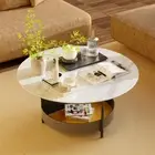 Upscale Sintered Stone Center Table Exqusite Leather Sofa Side Table Living Room
