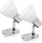 2 Pack RV Reading Light with USB Port, Touch Switch Dimmable, Interior RV Lights Frosted Glass Shade for Boat Yacht Caravan (Chrome)