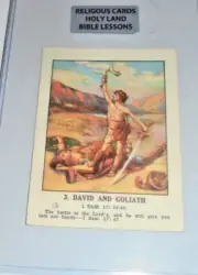 Vintage Bible Study Lesson Color Card Christian David Goliath Samuel Scripture