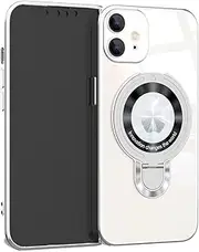 EiYioun Plated Case for iPhone 12 Mini with Metal Ring Holder Stand [Compatible with MagSafe], Shockproof Non-Slip Slim Fit Protective Phone Bumper Cover for iPhone 12 Mini