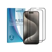 2 Pack MEZON iPhone 15 Pro Max (6.7") Full Cover Tempered Glass Screen Protectors