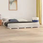 King Size Bed Frame Solid Wood Pine, White Finish 183x203 cm, Sturdy Slats, Platform, No Box Spring Needed, Wooden Bedframe, Base, Floor, Queen Cama