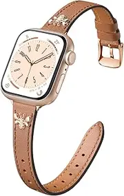 [Getino] Slim Band Compatible with Apple Watch Bands for Women 38mm 40mm 41mm 44mm 45mm 46mm 49mm 42mm, Soft Top Grain Genuine Leather Replacement Strap for iWatch Series 10 9 8 7 6 5 4 3 2 1 SE Ultra
