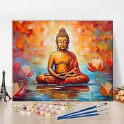 TISHIRON Painting by Numbers Kit for Adults Buddha Paint by Numbers for Beginner, Colourful Abstract Statue with Lotus Flower Oil Painting Paints for Home Decor 16x20 Inch