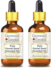 Greenwood Essential Pure Fennel Seed Essential Oil (Foeniculum vulgare) with Glass Dropper 100% Natural Therapeutic Grade Steam Distilled for Personal Care (Pack of Two) 100ml X 2 (6.76oz)