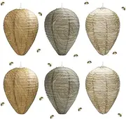 Wasp Nest Decoy Hanging 6Pcs Outdoors 3 Colours Fake Wasp Nest for Yard Eaves Eco Friendly Wasp Repellent to Keep Wasps Away Home Garden