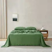 Natural Home Flax Linen Sheet Set Olive (Single,King Single,Double,Queen,King,Super King)