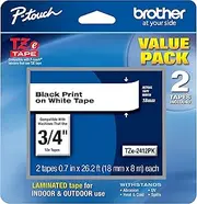Brother Genuine, TZe2412PK, 2 Pack of Label Tape, Black Font On White Label, TZe241
