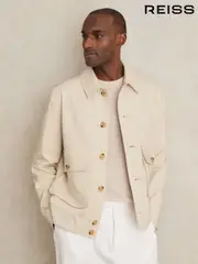 Reiss Light Stone Barry Cotton Blend Button Through Jacket (W29763) | $395