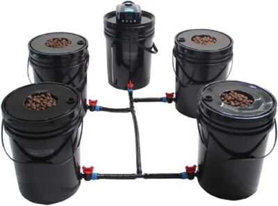 Deep Water Culture Hydroponic System, 5 Gallon 4 Bucket DWC Kit + Reservoir Buck