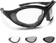 Bertoni Motorcycle Goggles Photochromic Lens Interchangeable Arms Strap mod.333 Motorbike Sunsensor Riding Padded Glasses