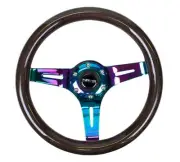 NRG for Classic Wood Grain Steering Wheel (310mm) Black w/Neochrome 3-Spoke (for: Volkswagen)