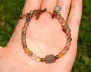 Natural Fluorite Adjustable Bracelet Rutilated Quartz Energy Healing Meditation