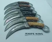 Custom Handmade Knife King's Damascus Steel Fire Karambits lot 6 pcs