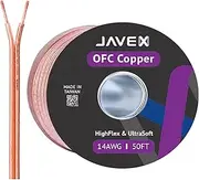 14-Gauge AWG JAVEX Speaker Wire OFC Oxygen-Free Copper 99.9% Cable for Hi-Fi Systems, Mixer, Amplifiers, AV receivers, Home Theater, Subwoofer, and Car Audio System, 50 FT