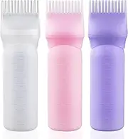 Cosywell Root Comb Applicator Bottle 6 Ounce Hair Dye Applicator Brush 3 Pack for Hair Root Comb Color with Graduated Scale(Pink White Purple)