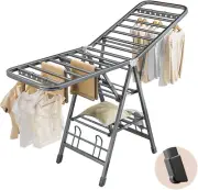 3-Tier Foldable Clothes Drying Rack with Height-Adjustable Gullwings