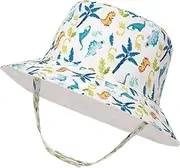 [FEOYA] Kids Bucket Hat Toddler Summer Sun Cap Baby Sunscreen Hats Child Reversible Hats Double Sided Wear with Chin Strap Cute Cartoon Cotton Wide Brim Holiday Beach Outdoor for 0-3 Years
