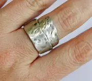 High Quality Silver Sterling 925 Plated Hammered Effect Scroll Band Ring Sz 8