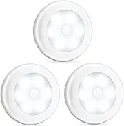 Novelty Place [Super Bright] LED Motion Sensor Lights - Cordless Battery Powered Built-in Magnets Optional Sticky Pads - Motion Sensing Bathroom Hallway Closet Nightlight - Pack of 3