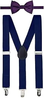 [Retreez] Boy's Suspender Bow Tie Set Solid Matte Color Woven Pre-Tied Bow Tie