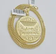 REAL 10k Gold Franco Chain Necklace 24 Inch Last Supper Pendant SET 10KT For Men