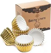 Bake Choice Non-Stick 400pcs Gold Mini Cupcake Liners for baking, Mini Size Foil muffin liners Cupcake Wrappers, Christmas Cupcake Liners for Christmas Decorations