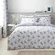 Catherine Lansfield Lucie Floral Frill Reversible Double Duvet Cover Set with Pillowcases White Blue