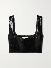 [Galvan] Galvan - Beating Heart Cropped Sequined Tulle Top - Black - FR 40 FR 40 Black