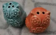 Mini Owl Salt & Pepper Shakers~Cracker Barrel (Blue & Orange)Approx.1 1/2 " tall