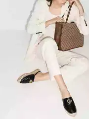 GUCCI SHOES PILAR MULE BLACK FLAT ESPADRILLE CHARLOTTE SLIDE G LOGO $650 36.5