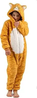 [Wunsy] Onesie for Boys or Girls Super Soft Fleece Fluffy Black White, Orange Ginger or Grey Cat Kitten with Tail World Book Day Costume -Animal AllinOnes in Kids Ages 2-13 Years