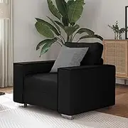 Black Faux Leather Sofa Chair, Modern Single Couch Seat for Living Room, Office, Apartment Spaces