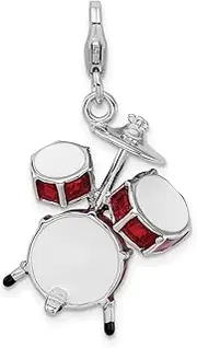 [JewelryWeb] 925 Sterling Silver Polished Fancy Lobster Closure 3 D Enameled Drum Set With-Lobster Clasp Charm Pendant Necklace 34x20mm