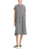 Eileen Fisher Puckered Linen Mandarin Collar Dress