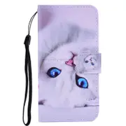 White Cat Patterned Drawing Horizontal Flip Leather Case For Iphone Xs Max 6.5 Inch With Holder and Card Slots and Wallet and Lanyard