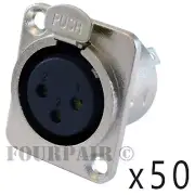50 Pack Lot XLR 3-Pin Female Panel Mount Chassis Microphone Jack Audio Connector