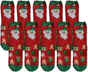 [Jaksairos] Christmas Coral Fleecce Fuzzy Slipper Socks 5/10 Packs Women's Winter Red Elk Snug Footwear Cozy Sleep Socks