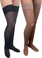 ITA-MED Sheer Thigh Highs Compression (23,30 mmHg) H-80, Black/Nude, XX-Large, 2 Count