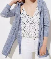 Ann Taylor LOFT Spacedye Hooded Open Cardigan Various Sizes Blue Space Dye Color