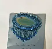 Brooch pin hand crafted in Michigan agate, glass, czech and seed beads