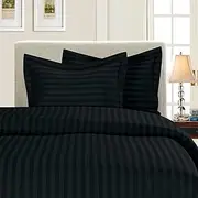 Elegant Comfort Best, Softest, Coziest 3-Piece Duvet Cover Sets! - 1500 Premier Hotel Quality Luxurious Wrinkle Resistant 3-Piece Damask Stripe Duvet Cover Set, Full/Queen, Black